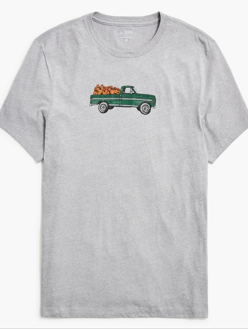 J. Crew Men's Gray Short-Sleeve T-Shirt with Green Truck Graphic